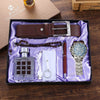 Men's Leisure Alloy And Pu 6Piece Set With Round Dial Watch Belt Pen Necklace Perfume And Charging Treasure