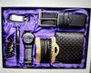 Men's Leisure Alloy And Pu 6Piece Set With Round Dial Watch Belt Pen Necklace Perfume And Charging Treasure
