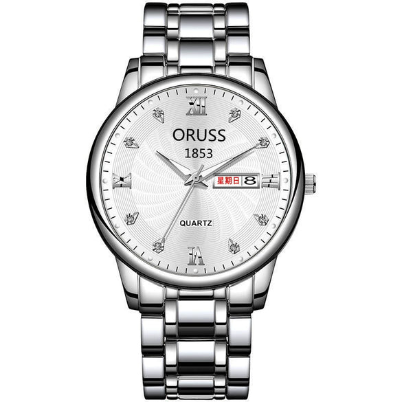 Men's Leisure Alloy Watch With Round Dial Mineral Strengthened Glass Mirror Single Folding Buckle Spiral Crown Fully Automatic Movement Double Calendar Luminous And Waterproof