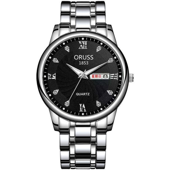 Men's Leisure Alloy Watch With Round Dial Mineral Strengthened Glass Mirror Single Folding Buckle Spiral Crown Fully Automatic Movement Double Calendar Luminous And Waterproof