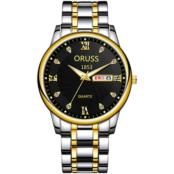 Men's Leisure Alloy Watch With Round Dial Mineral Strengthened Glass Mirror Single Folding Buckle Spiral Crown Fully Automatic Movement Double Calendar Luminous And Waterproof