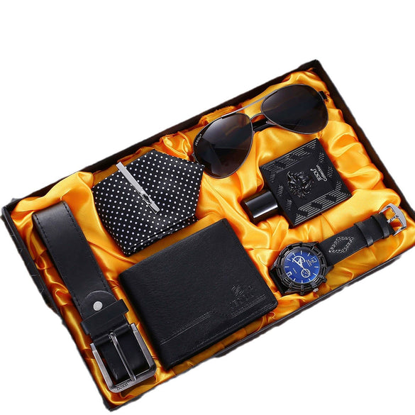Men's Leisure Business Watch Set With Alloy Case Pu Strap And Stainless Steel Clasp