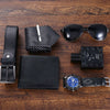 Men's Leisure Business Watch Set With Alloy Case Pu Strap And Stainless Steel Clasp