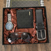Men's Leisure Gift Set With Alloy Case Imitation Leather Strap Wallet Belt Glasses Watch Round Dial Pin Buckle Stainless Steel Buckle