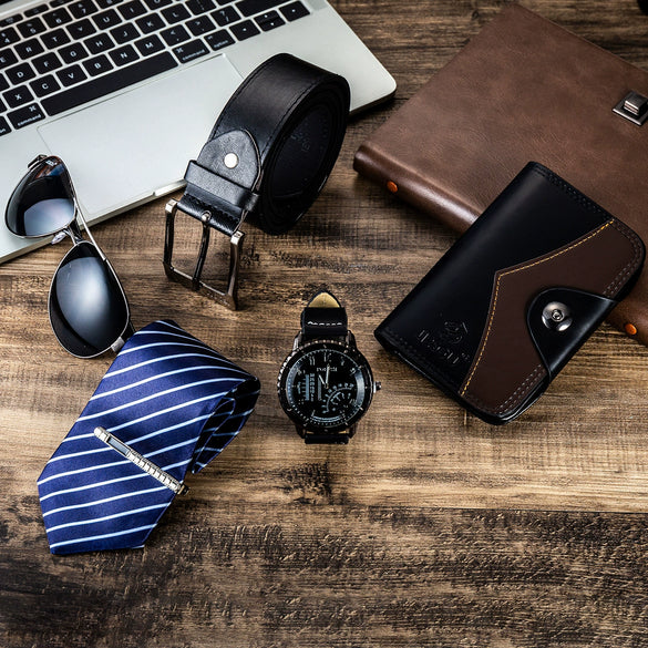 Men's Leisure Gift Suit With Alloy Case Stainless Steel Clasp Pu Strap And Round Dial