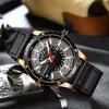 Men's Leisure Metal And Leather Quartz Watch With Stainless Steel Clasp And Round Dial