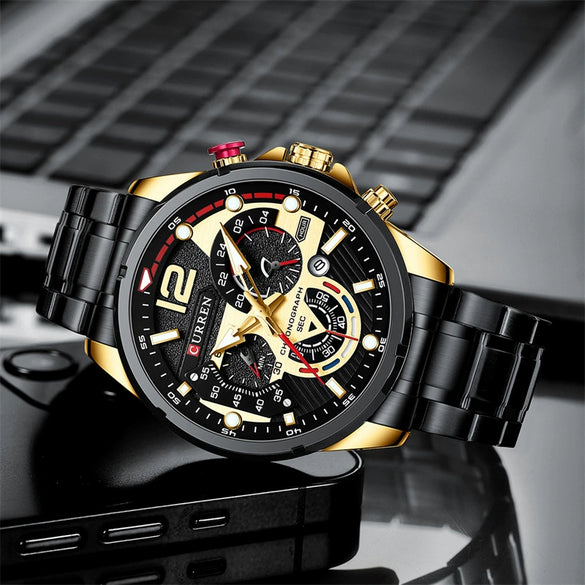 Men's Leisure Metal And Stainless Steel Band Round Dial Quartz Multifunctional Luminous Wristwatch