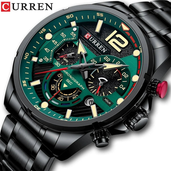 Men's Leisure Metal And Stainless Steel Band Round Dial Quartz Multifunctional Luminous Wristwatch