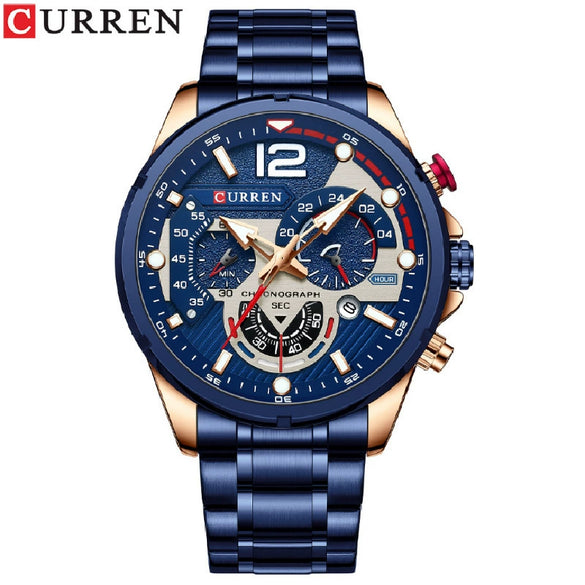 Men's Leisure Metal And Stainless Steel Band Round Dial Quartz Multifunctional Luminous Wristwatch