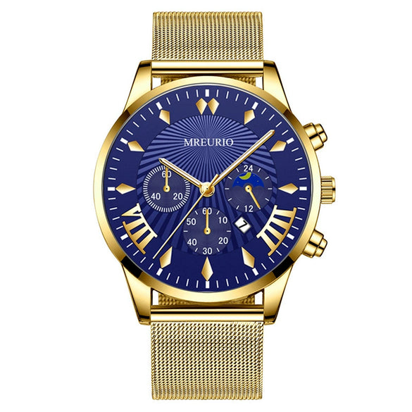 Men's Leisure Metal And Stainless Steel Watch With Round Dial And Milan Mesh Belt