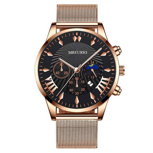 Men's Leisure Metal And Stainless Steel Watch With Round Dial And Milan Mesh Belt