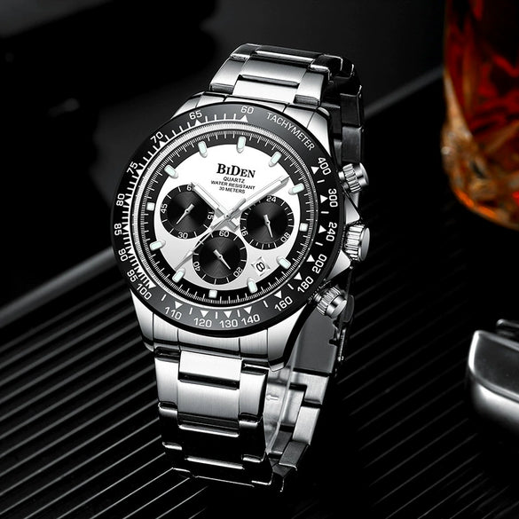Men's Leisure Metal Calendar Watch With Steel Band And Round Dial