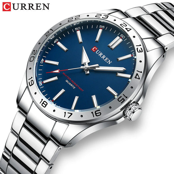 Men's Leisure Metal Case Stainless Steel Band Round Dial Quartz Watch