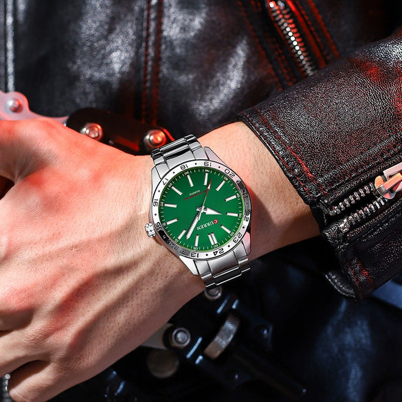 Men's Leisure Metal Case Stainless Steel Band Round Dial Quartz Watch