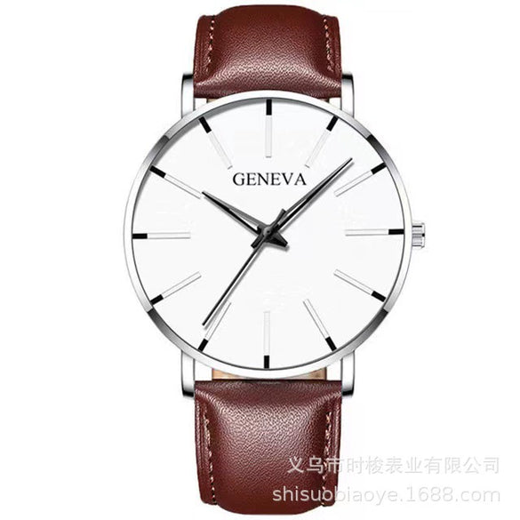 Men's Leisure Quartz Ultrathin Watch With Alloy Case Imitation Leather Strap And Stainless Steel Clasp Round Dial