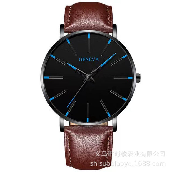 Men's Leisure Quartz Ultrathin Watch With Alloy Case Imitation Leather Strap And Stainless Steel Clasp Round Dial