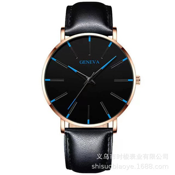 Men's Leisure Quartz Ultrathin Watch With Alloy Case Imitation Leather Strap And Stainless Steel Clasp Round Dial