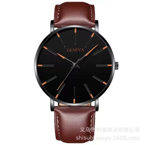 Men's Leisure Quartz Ultrathin Watch With Alloy Case Imitation Leather Strap And Stainless Steel Clasp Round Dial