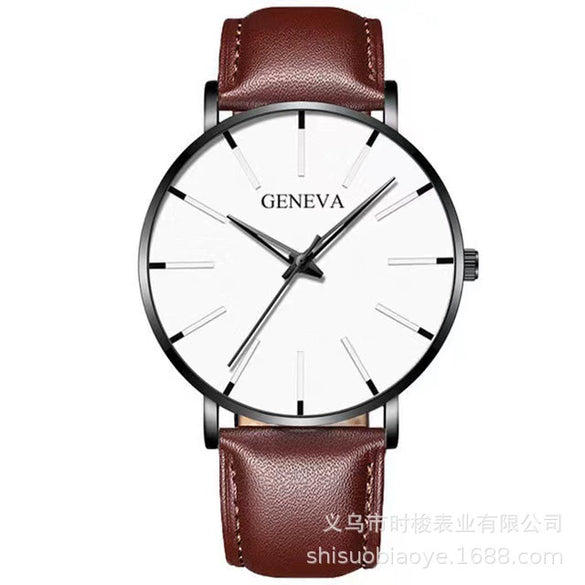 Men's Leisure Quartz Ultrathin Watch With Alloy Case Imitation Leather Strap And Stainless Steel Clasp Round Dial