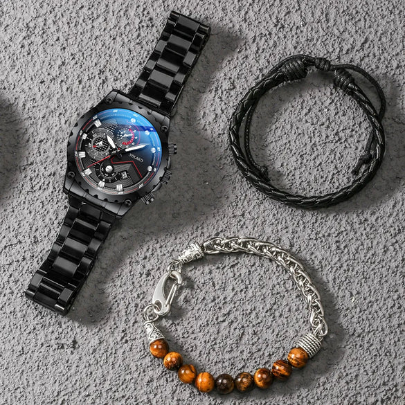 Men's Leisure Quartz Watch With Alloy Band And Stainless Steel Clasp Round Dial