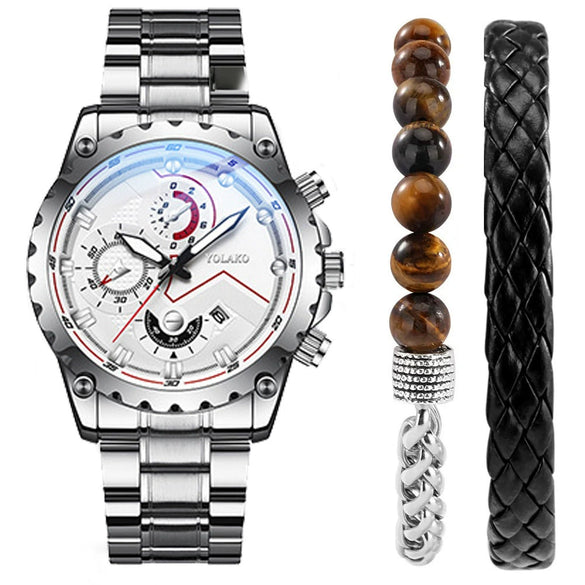 Men's Leisure Quartz Watch With Alloy Band And Stainless Steel Clasp Round Dial
