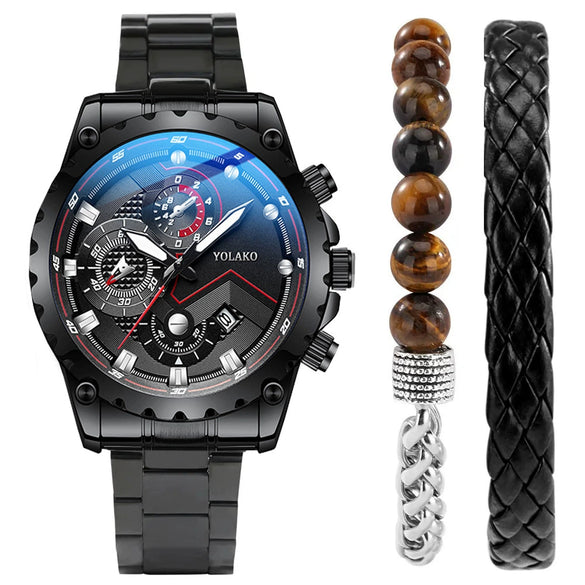 Men's Leisure Quartz Watch With Alloy Band And Stainless Steel Clasp Round Dial