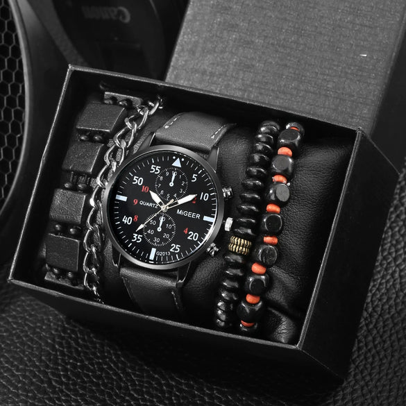 Men's Leisure Quartz Watch With Diecast Case Pu Strap And Round Dial