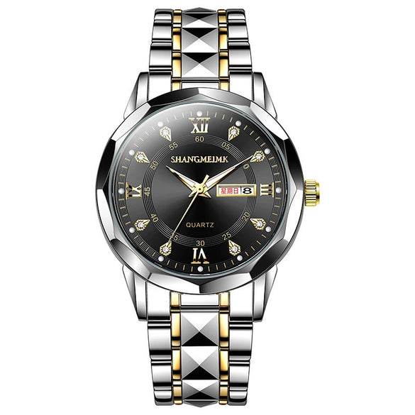 Men's Leisure Quartz Watch With Luminous Waterproof Double Calendar Zinc Alloy Case Alloy Strap And Round Dial