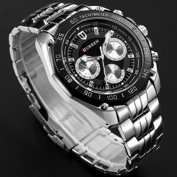 Men's Leisure Quartz Watch With Steel Band And Alloy Case Round Dial