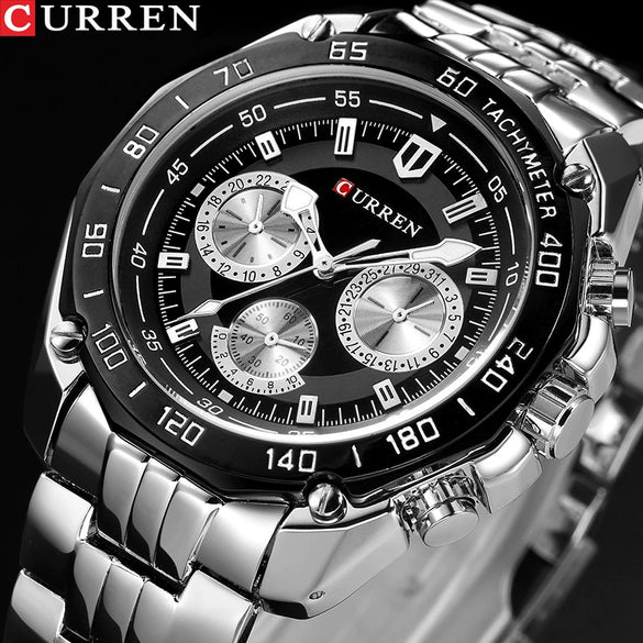 Men's Leisure Quartz Watch With Steel Band And Alloy Case Round Dial