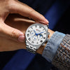 Men's Leisure Steel Band Quartz Calendar Chronograph Watch With Round Dial