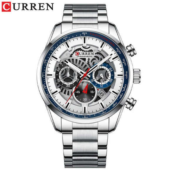 Men's Leisure Steel Band Quartz Multifunctional Luminous Round Dial Watch