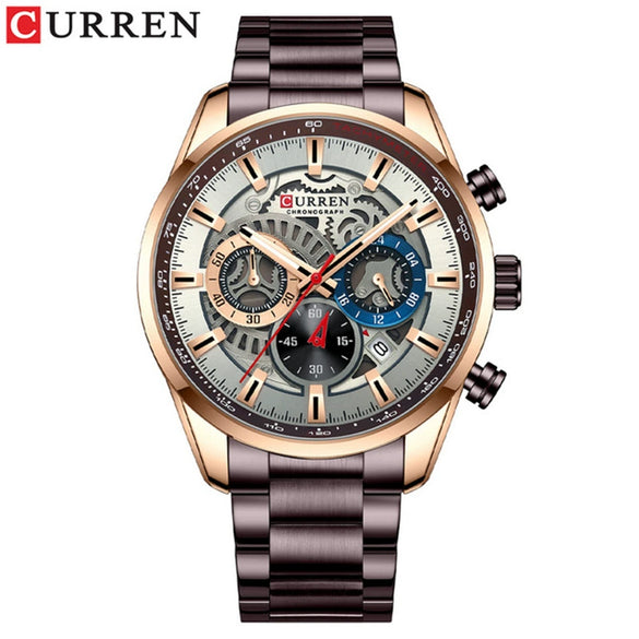 Men's Leisure Steel Band Quartz Multifunctional Luminous Round Dial Watch