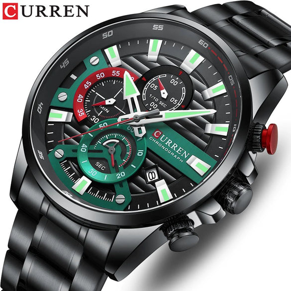Men's Leisure Steel Band Quartz Multifunctional Round Dial Wristwatch