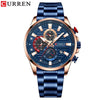 Men's Leisure Steel Band Quartz Multifunctional Round Dial Wristwatch