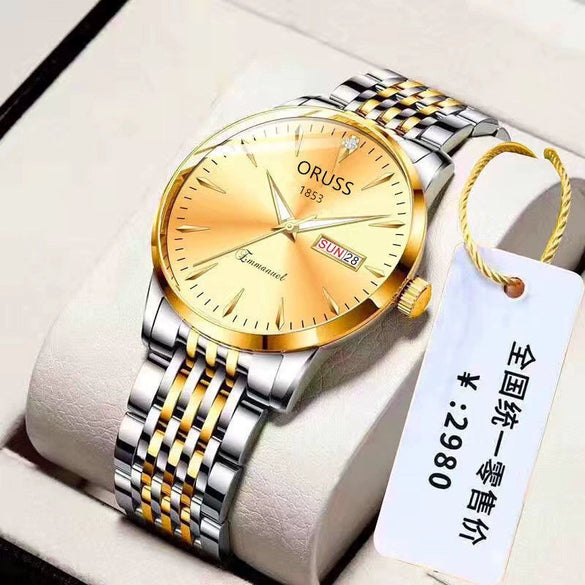 Men's Leisure Style Stainless Steel Ultrathin Round Dial Waterproof Quartz Wristwatch