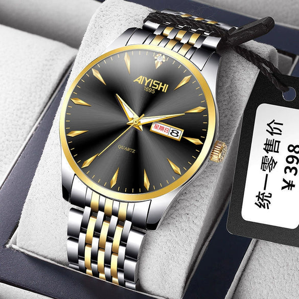 Men's Leisure Style Stainless Steel Ultrathin Round Dial Waterproof Quartz Wristwatch