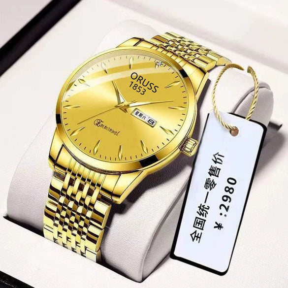 Men's Leisure Style Stainless Steel Ultrathin Round Dial Waterproof Quartz Wristwatch