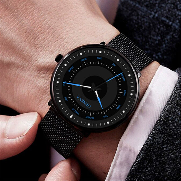 Men's Luminous Alloy Mesh Band Leisure Round Dial Watch