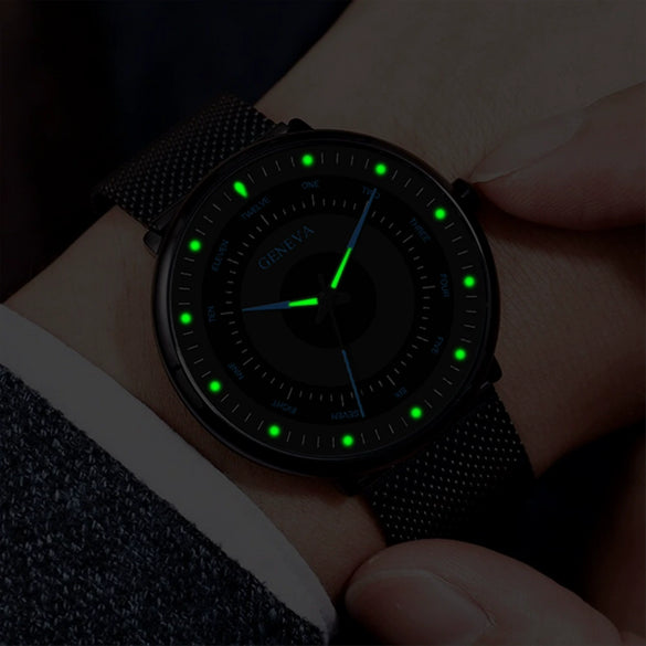 Men's Luminous Alloy Mesh Band Leisure Round Dial Watch