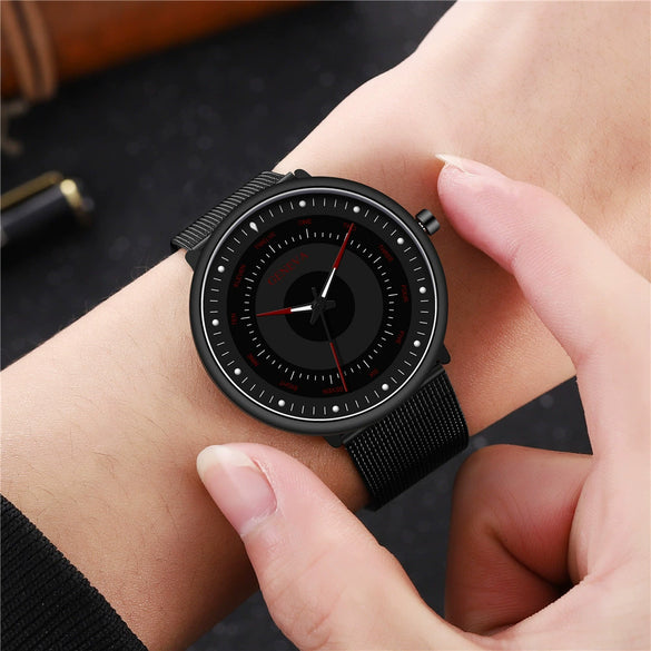 Men's Luminous Alloy Mesh Band Leisure Round Dial Watch