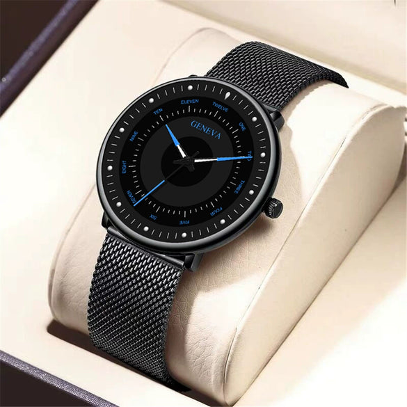 Men's Luminous Alloy Mesh Band Leisure Round Dial Watch