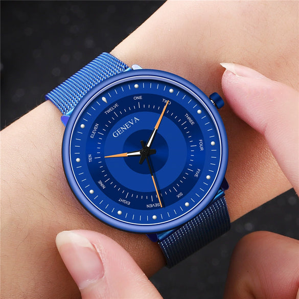 Men's Luminous Alloy Mesh Band Leisure Round Dial Watch