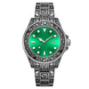 Men's Luminous Calendar Retro Carved Art Watch Metal Mineral Strengthened Glass Round Dial