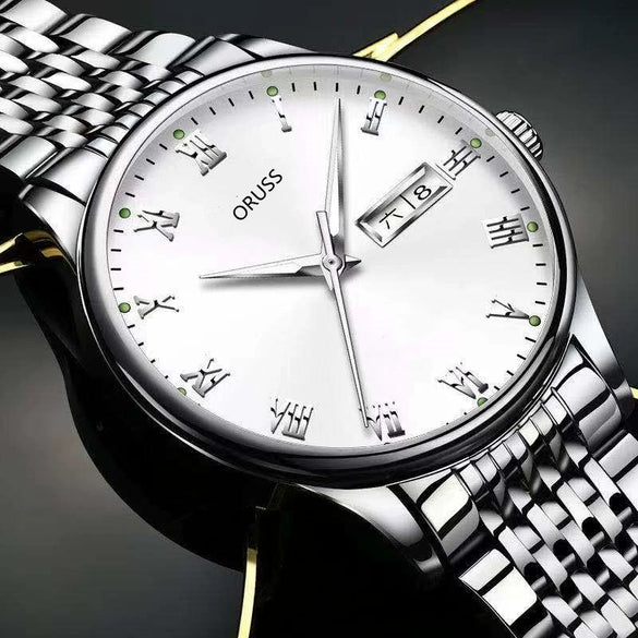 Men's Luminous Waterproof Automatic Non Mechanical Watch With Fine Steel Belt And Round Dial