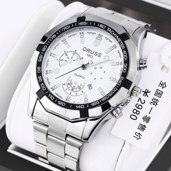 Men's Luminous Waterproof Automatic Non Mechanical Watch With Fine Steel Belt And Round Dial