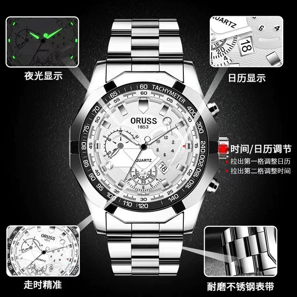 Men's Luminous Waterproof Automatic Non Mechanical Watch With Fine Steel Belt And Round Dial