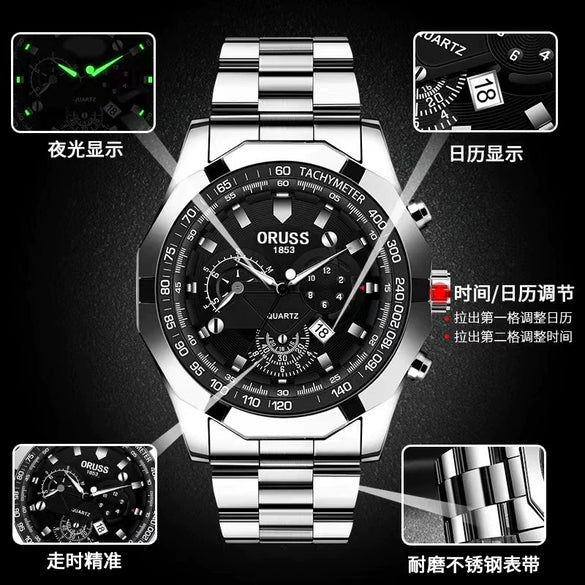 Men's Luminous Waterproof Automatic Non Mechanical Watch With Fine Steel Belt And Round Dial