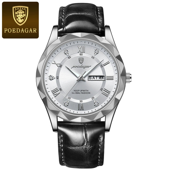 Men's Luxury Business Style Quartz Watch With Alloy Case Genuine Leather Strap And Stainless Steel Buckle Round Dial And Mineral Reinforced Glass Mirror