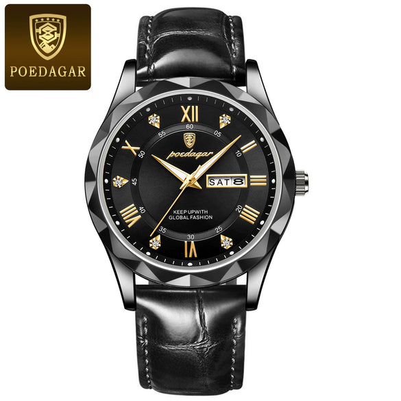 Men's Luxury Business Style Quartz Watch With Alloy Case Genuine Leather Strap And Stainless Steel Buckle Round Dial And Mineral Reinforced Glass Mirror